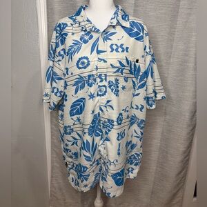O'Neill Blue and White Floral Button-Down Camp Shirt